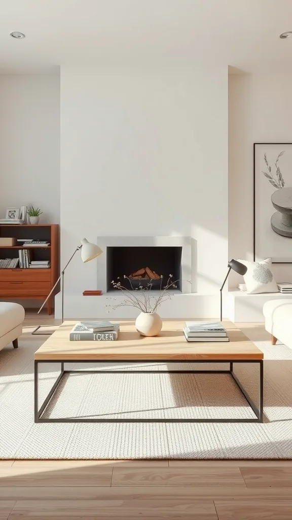 Chic minimalist coffee table in a neutral coastal living room