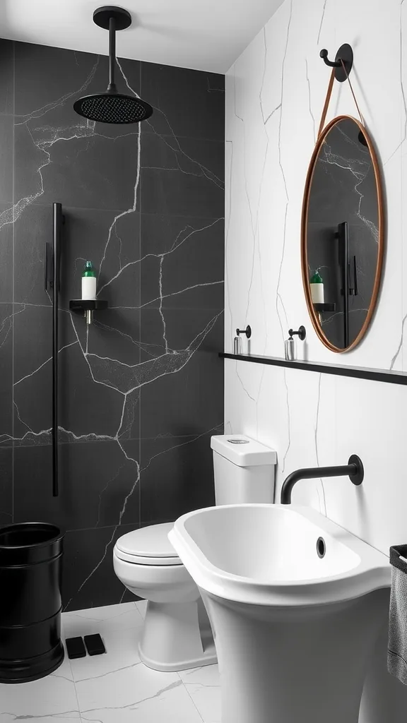 A modern shower featuring matte black fixtures against white tiled walls.