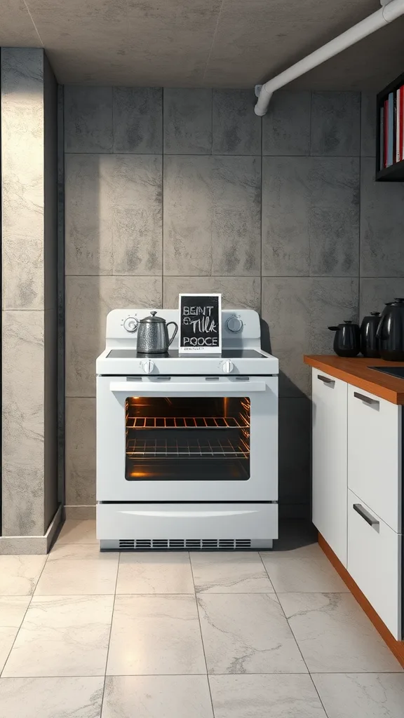 Compact white oven in a modern kitchenette