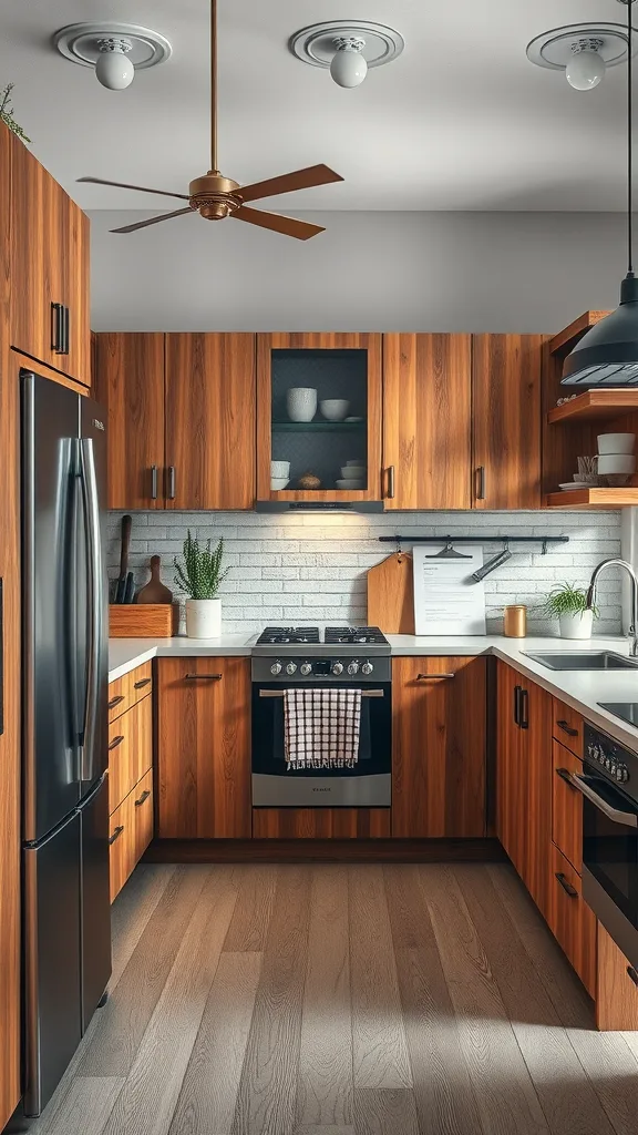 Stylish kitchen featuring wooden cabinets and metal appliances