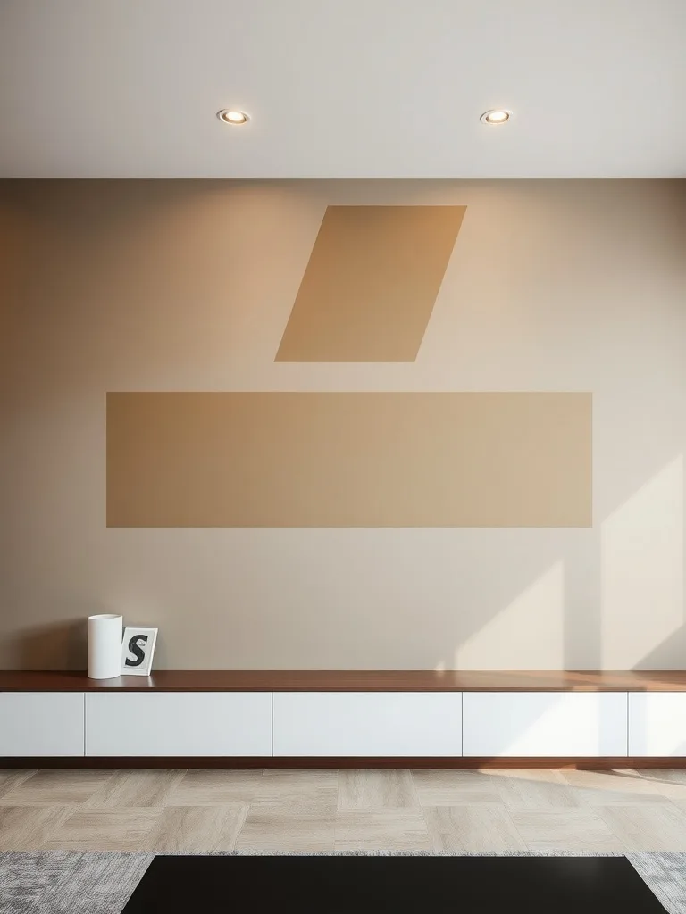 Modern geometric wall design above a chair rail