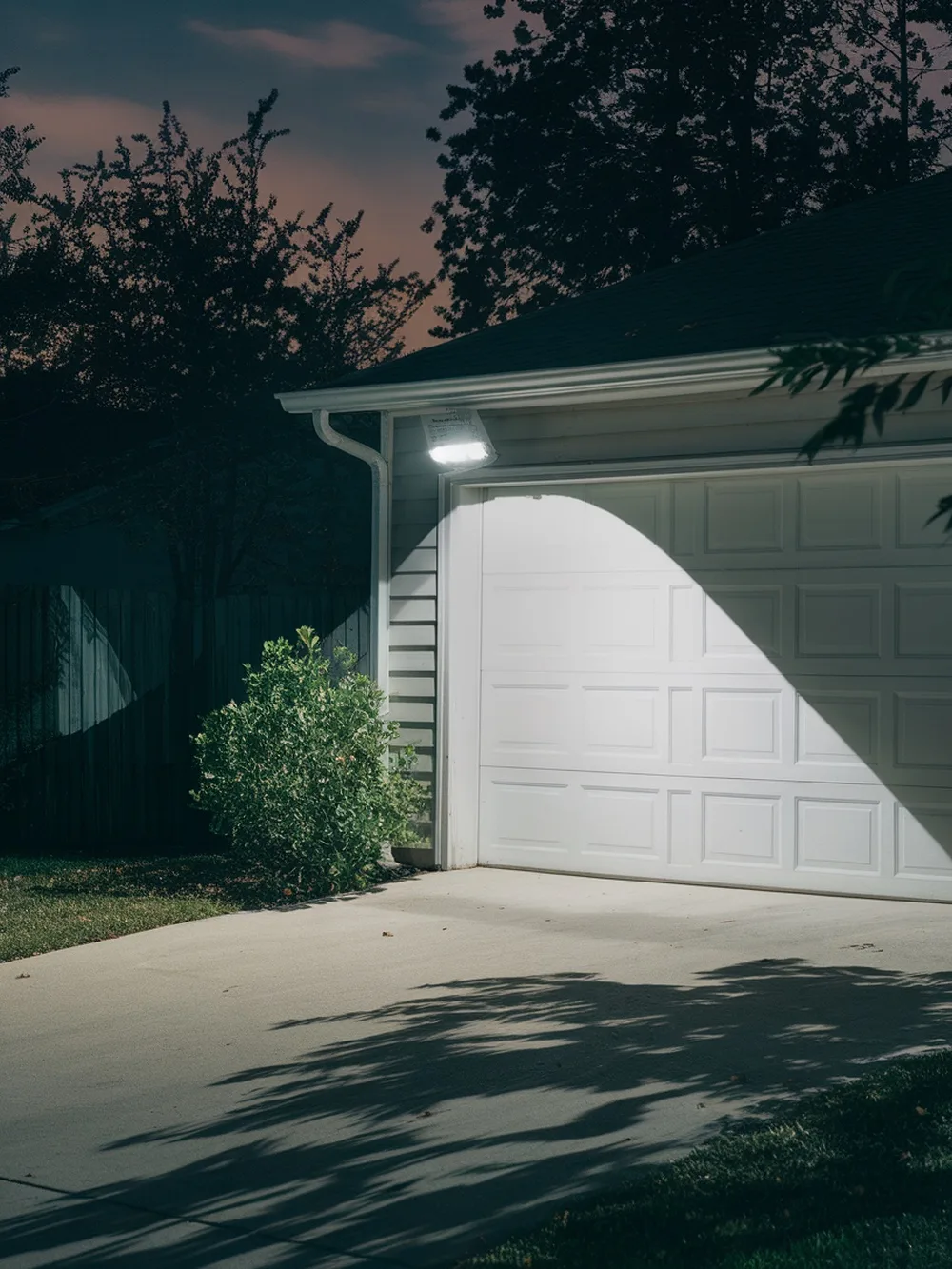 A motion sensor light illuminating a driveway at night.